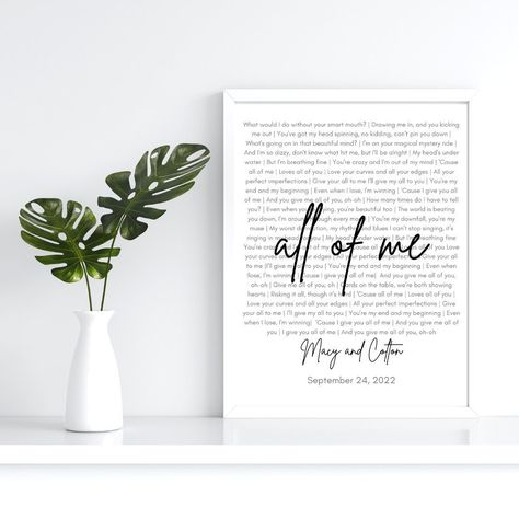 Song Wall Art, Song Lyrics Wall Art, Lyrics Wall Art, Song Lyric Posters, Bedroom Minimalist, Youre Crazy, Great Anniversary Gifts, Wedding Song, Black Bedroom