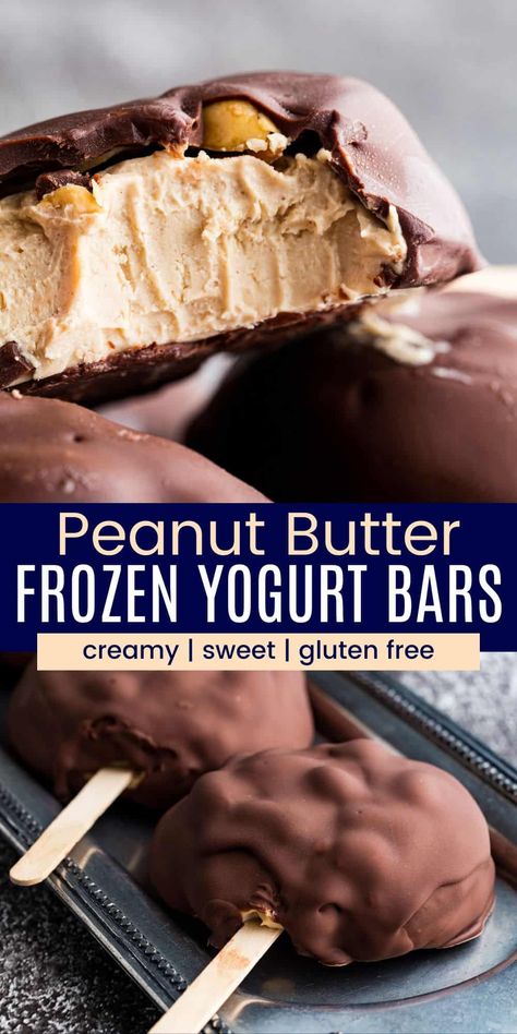 Healthy Filling Desserts, Essen, What To Eat Peanut Butter With, Sweets For Dieting, Chocolate Peanut Butter Snacks, Healthy Homemade Treats, Healthy Dessert Bites, Healthy Peanut Butter Dessert, Frozen Greek Yogurt Peanut Butter Popsicles