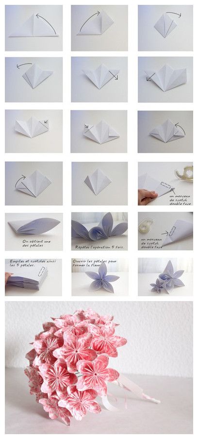 DIY: paper flower bouquet Flowers Out Of Paper, Paper Origami Flowers, Origami Flowers Tutorial, Vika Papper, Kraf Kertas, Origami Diy, Tutorial Origami, Diy Flores, Folding Origami