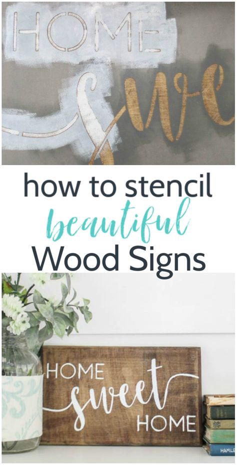 One of the easiest ways to make beautiful DIY wood signs is with a stencil. But if you don't know what you're doing, there is a good chance you will end up with a smeary mess instead of a beautiful sign. You've got to see these simple tricks to getting perfect stencil lines every time - this is going to make your next stencil DIY the easiest yet! Lettering On Wood Signs Diy, Make Wood Signs, Amigurumi Patterns, Distressed Signs Wood Diy, Diy Painting Stencils, Diy Board And Brush Signs, Making Wooden Signs, Homemade Signs Diy, How To Paint Signs On Wood