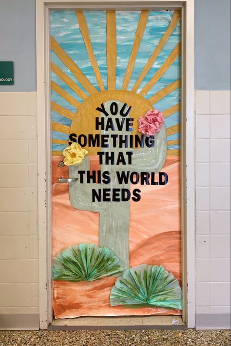 Cactus School Door, Dream Big Classroom Door Ideas, You Matter Door Decorations, Chalkboard Classroom Door Ideas, Desert Theme Bulletin Boards, Texas Door Decorations Classroom, Desert Door Decorations Classroom, Special Ed Classroom Door Ideas, Cactus Door Classroom