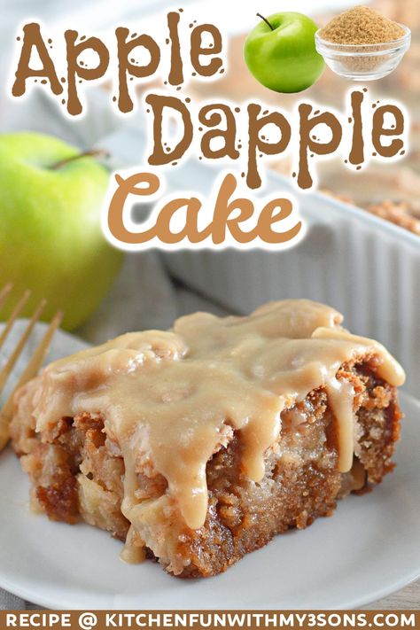 The Apple Dapple Cake is a Fall favorite with fresh diced apples, warm spices and a delicious buttery brown sugar glaze. Golden Delicious Apple Recipes Simple, Apple Sour Cream Coffee Cake, Apple Dapple Cake, Apple Dapple, Apple Cake Recipe Easy, Apple Recipes Easy, Brown Sugar Glaze, Apple Cobbler, Apple Dessert