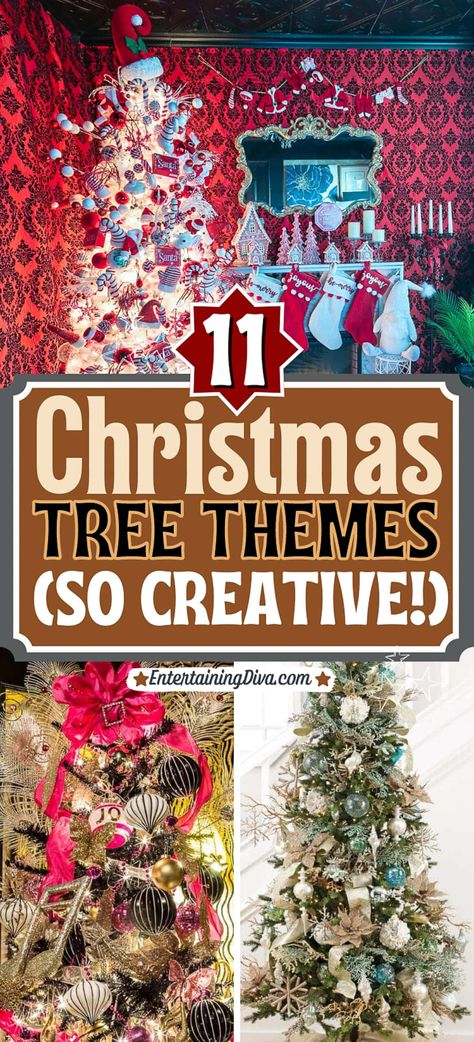 Christmas Themed Trees Ideas, Themes Christmas Tree Ideas, Diy Themed Christmas Tree Ideas, Christmas Tree Themed Ideas, Christmas Tree Decorations Ideas Themes, Multi Christmas Tree Display, Office Christmas Trees, Unique Christmas Themes Ideas, Themed Christmas Trees Ideas