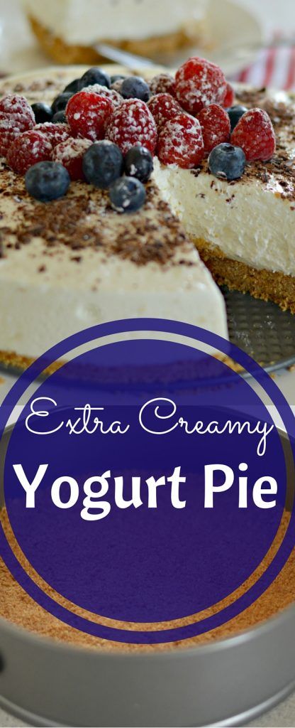 This extra creamy yogurt pie will quickly become a favorite! My husband's only way of describing it was to say "it tastes like a cloud." :) Yogurt Pie With Graham Cracker Crust, Yogurt Pie No Bake, Yogurt Pie Recipe, Yogurt Pie, Whipped Yogurt, Just Pies, Creamy Yogurt, Yogurt Recipes, Cookie Crust