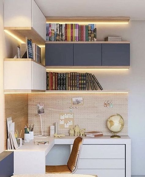 19 Small Bedroom Office Combo Ideas For A Multi Functional Space 16 Office Mounted Monitor, Home Office Layouts, Bilik Idaman, Study Table Designs, Home Office Layout, Desain Pantry, Desk Diy, Study Room Design, Interior Design Per La Casa