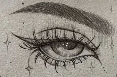 Art, Stars, Lashes, A Drawing, An Eye