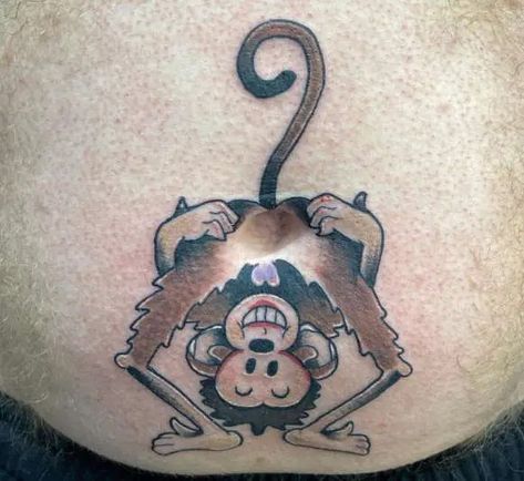 24 Belly Button Tattoo Design Ideas You'll Want To See - Tattoo Twist Tattoo Belly, Mischievous Character, Guy Tattoo, Belly Button Tattoos, Belly Button Tattoo, Rose And Butterfly Tattoo, Monkey Family, Button Tattoo, Monkey Tattoo