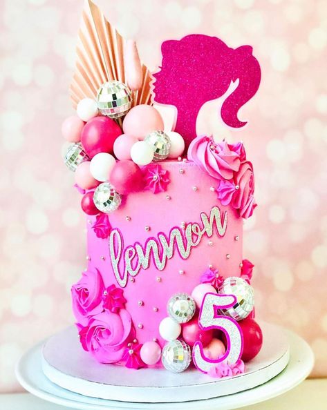 30th Barbie Cake, Barbie 2 Tier Cake, Cake With Balls Decoration, Barbie Theme Cake Ideas, 2 Tier Barbie Cake, Barbie Themed Cake Ideas, Barbie Inspired Cake, Diy Barbie Cake, Girls Cake Ideas