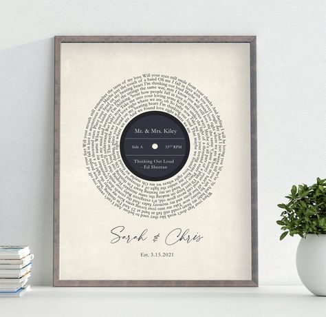 The Best Valentine's Day Gifts Under $25 Wedding Gifts For The Bride And Groom, Gifts With Song Lyrics, Vinyl Station, Record Print, Wedding Song Lyrics, Perfect Engagement Gifts, Song Lyrics Art, Special Text, Wedding Song