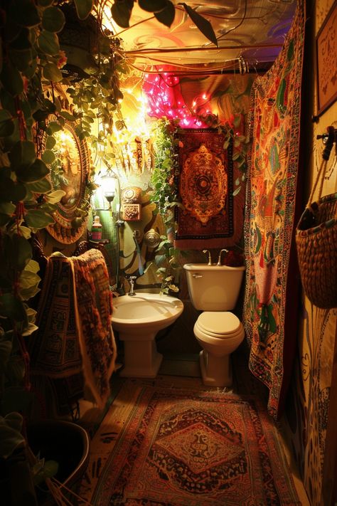 Hippie Bathroom, Vintage Maximalist Decor, Hippie Curtains, Hippie House, Groovy Vibes, Chill Room, Decor 2024, Maximalist Decor, Cute Bedroom Decor