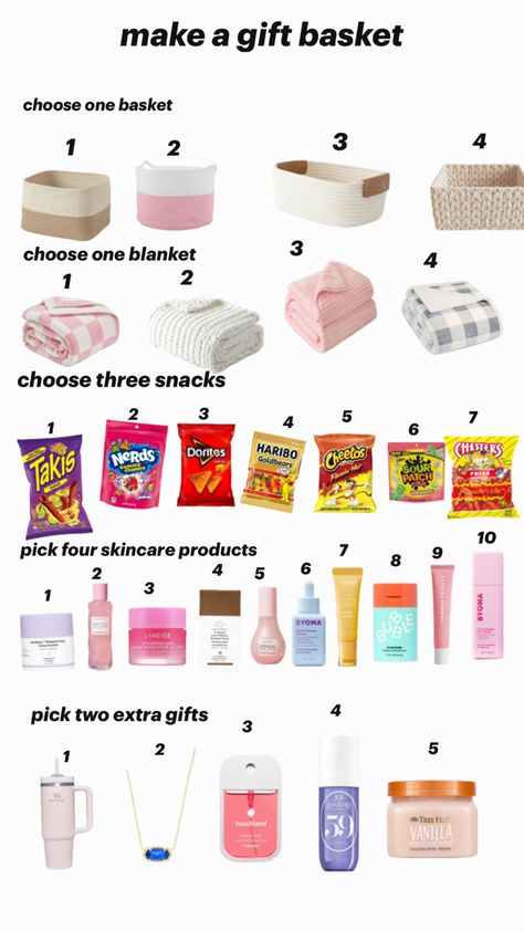 preppy gift basket ideas for friends/family Small Guft Basket, Gift Basket Aesthetic Ideas, Lulu Gift Basket, Things To Put In A Gift Basket Friends, Make A Gift Basket Preppy, Best Friend Self Care Basket, Simple Burr Basket Ideas, Gift Basket Exchange Ideas, Pink Items For Gift Basket