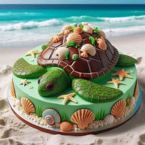 Sea Turtle Lovers | I need this cake | Facebook Sea Turtle Cake Ideas, Turtle Cake Ideas, Turtle Cakes, Sea Turtle Cake, Turtle Birthday Cake, Turtle Cake, Amazing Food Decoration, Turtle Birthday, Ocean Party