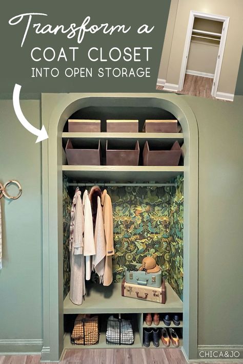 Small Entryway Closet, Hall Closet Makeover, Hall Closet Organization, Coat Closet Makeover, Coat Closet Ideas, Closet Conversion, Front Hall Closet, Closet Transformation, Closet Redo