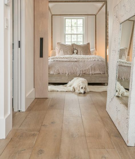 Wide Flooring Planks, Wide Plank Wood Floors Bedroom, Large Wood Plank Flooring, Wide Plank Hardwood Floor, Wood Floor In Bedroom Ideas, Lvp Bedroom Flooring, Large Plank Wood Floors, Bedroom Light Wood Floor, Studio Mcgee Flooring