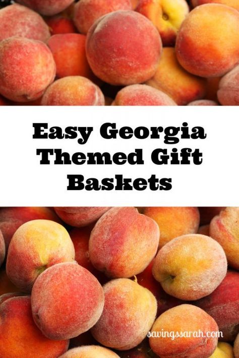 Delight your friends and family with Georgia Themed Gift Baskets that are sure to having them thinking you are as sweet as a peach. Georgia Themed Gift Basket, Peach Basket Ideas, Georgia Themed Party, Peach Gift Basket Ideas, Themed Christmas Gifts, Hospitality Baskets, Peach Basket, Georgia Food, Moving To Georgia