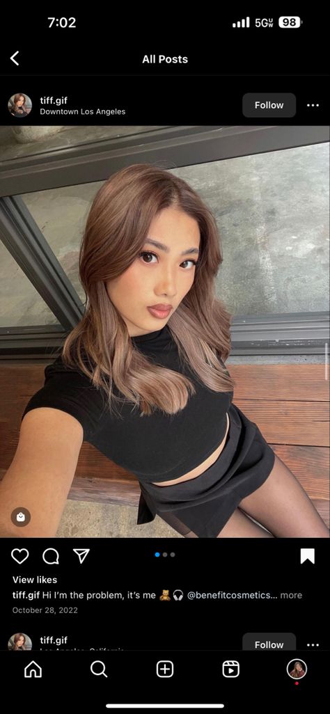 Balayage, Light Brown On Asian Hair, Light Brown Hair Tan Skin Asian, Hair Colour Ideas For Tan Skin, Milk Boba Hair Color, Ash Brown On Dark Skin, Ash Brown Hair On Asian, Hair Colour Asians, Chestnut Brown Hair On Tan Skin