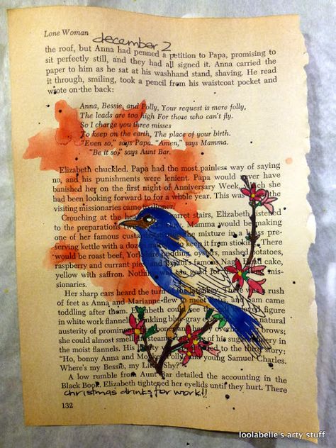 Watercolor on old book pages. Very nice. Croquis, Painting On Pages Old Books, Watercolor Painting On Old Book Pages, Old Book Art Journal, Painting On Old Book Pages, Art On Old Book Pages, Watercolor Painting On Book Pages, Watercolor On Book Pages, Book Art Painting