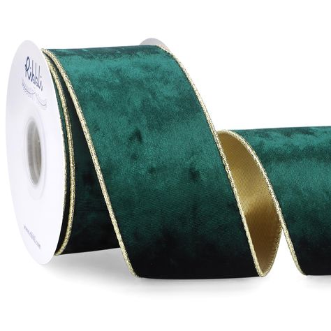 PRICES MAY VARY. Size: 2-1/2 inch wide ribbon, continuous 10 yards length without splices, 1 roll per package Material: Made of polyester, gorgeous velvet on one side, back side with glossy metallic luster Metallic Wired Edge: Workmanship with soft iron wire on both sides and with beautiful metallic edge, convenient for you to shape and fix Design: Elegant velvet with a glossy and crushed texture that changes with the light, the back is made of gold or silver glossy fabric that matches the velve Velvet Green Ribbon Christmas Tree, Hunter Green And Red Christmas Tree, Navy And Green Christmas Decor, Hunter Green Christmas Tree, Velvet Christmas Decor, Emerald Green Christmas Decor, Velvet Christmas Ribbon, Metallic Christmas Decor, Green And Gold Christmas