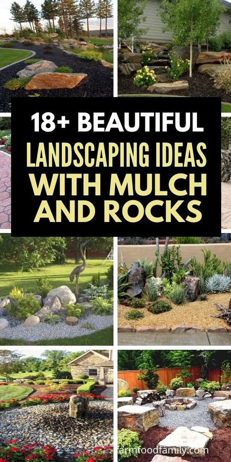 18+ Best Landscaping Ideas & Designs With Mulch And Rocks Mulch And Rocks Landscaping Ideas, Front Yard Ideas With Rocks, Landscape With Boulders Front Yard, Rock And Plant Landscaping, Bush Rock Garden, Rocks Around Garden Beds, Flowerbed Rock Ideas, Decorative Bark Garden Ideas, Landscaping With Boulders And Rocks