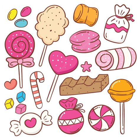 Premium Vector | Cute sweets cartoon doodle set Food Drawing Easy, Doodles Bonitos, Candy Drawing, Eid Stickers, Food Doodles, Sweet Drawings, Kids Doodles, Candy Art, Easy Coloring Pages