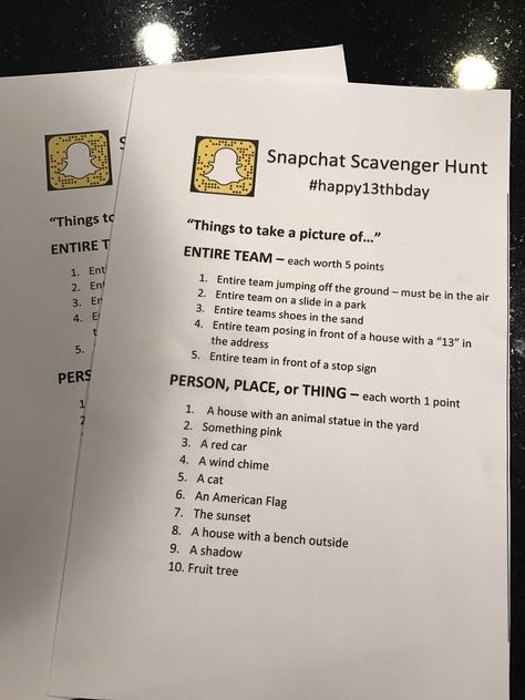 Snapchat Neighborhood Scavenger Hunt Teenage Birthday Party, Teenage Birthday, Teen Party Games, Fun Sleepover Ideas, Scavenger Hunts, 13th Birthday Parties, Birthday Party For Teens, Sweet 16 Birthday Party, 18th Birthday Party