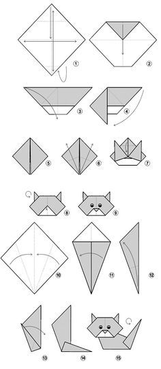 diagrama easy cat Origami Cat Instructions, Cat Origami, Dragon Origami, Kat Diy, Chat Diy, Vika Papper, Origami Paper Folding, Origami Cat, Kids Origami