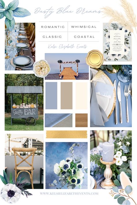 Mood Boards For Events, 2024 Wedding Mood Board, Wedding Planning Presentation, Event Planner Mood Board, Wedding Attire Mood Board, Event Planning Mood Board, Wedding Planner Mood Board, Wedding Invitation Mood Board, Dusty Blue Mood Board