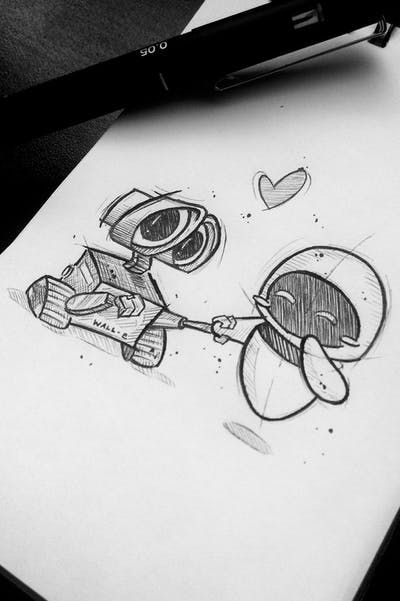 Tattoo uploaded by Tulio Vieira | Wall-e & Eva ***DISPONÍVEL*** #Pixar #disneytattoo #disney #tattooart #tattooartist #draw #drawing #sketchtattoo #sketch #dotworktattoo #dotwork #walle #eva #couplestattoo #coupletattoo #couple | 644775 | Tattoodo Croquis Couple, Croquis Disney, Easy Pencil Drawings, Easy Disney Drawings, Drawings For Boyfriend, Desen Realist, Disney Drawings Sketches, Sweet Drawings, Couple Drawing