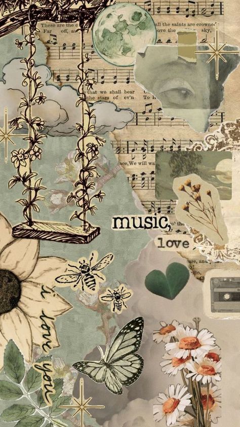 Beige Flowers Aesthetic, Cottagecore Music, Beige Flowers, Sage Green Wallpaper, Aesthetic Cottagecore, Flowers Aesthetic, Aesthetic Collage, Green Wallpaper, Butterflies