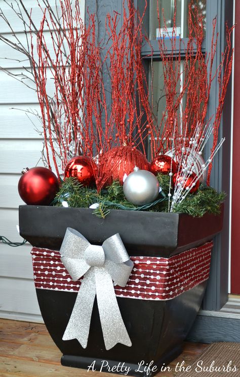 My Festive Front Porch - A Pretty Life In The Suburbs Christmas Porch, Outside Christmas Decorations, Christmas Outdoor, White Lights, Cool Ideas, Noel Christmas, E Card, Holiday Diy, Outdoor Christmas Decorations