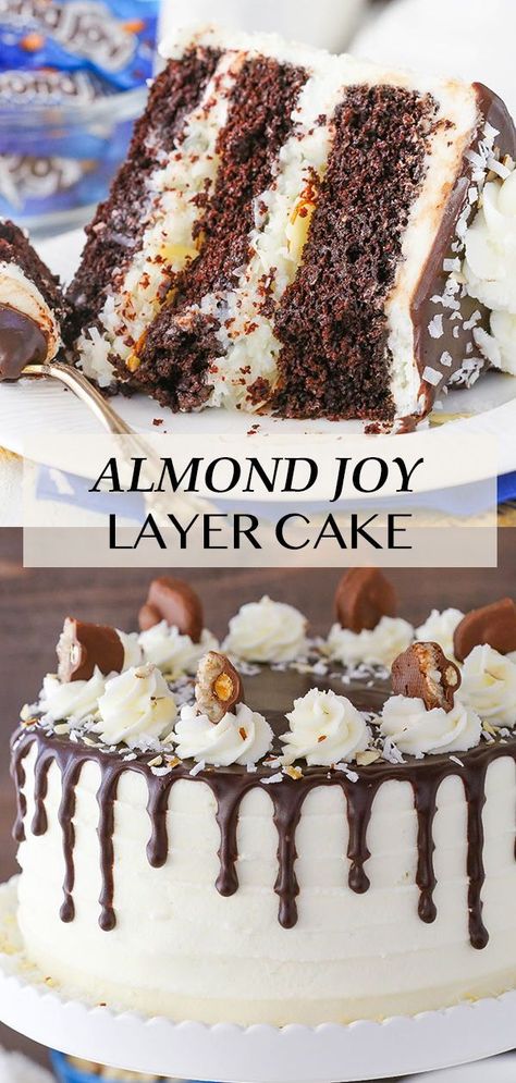 Almond Joy Cake, Coconut Filling, Cake Filling Recipes, Almond Cake Recipe, Coconut Frosting, Almond Joy, Almond Cake, Moist Chocolate Cake, Cake Fillings