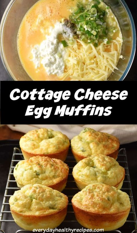 These cottage cheese egg muffins have a delicious, mildly tangy flavour and fluffy texture. In addition to the cottage cheese they also contain cheddar cheese for more depth of flavour. Easy to make, perfect for breakfast or as a satisfying snack. Delicious the next day, too! #eggmuffins #cottagecheesemuffins #breakfastmuffins #cottagecheese #everydayhealthyrecipes Cottage Cheese Substitute, Cottage Cheese Cinnamon Toast, High Protein Grab And Go Breakfast, Cottage Cheese Meal Ideas, Cottage Cheese Cloud Bread, Breakfast For 1 Year Baby, Bariatric Breakfast Recipes, Anti Inflammation Breakfast, Cottage Cheese Bake