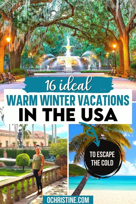 January Travel Destinations Usa, December Vacation Ideas, Best Christmas Vacations, Warm Vacation, Best Winter Vacations, Winter Getaways, Winter Vacations, Vacations In The Us, Winter Travel Destinations