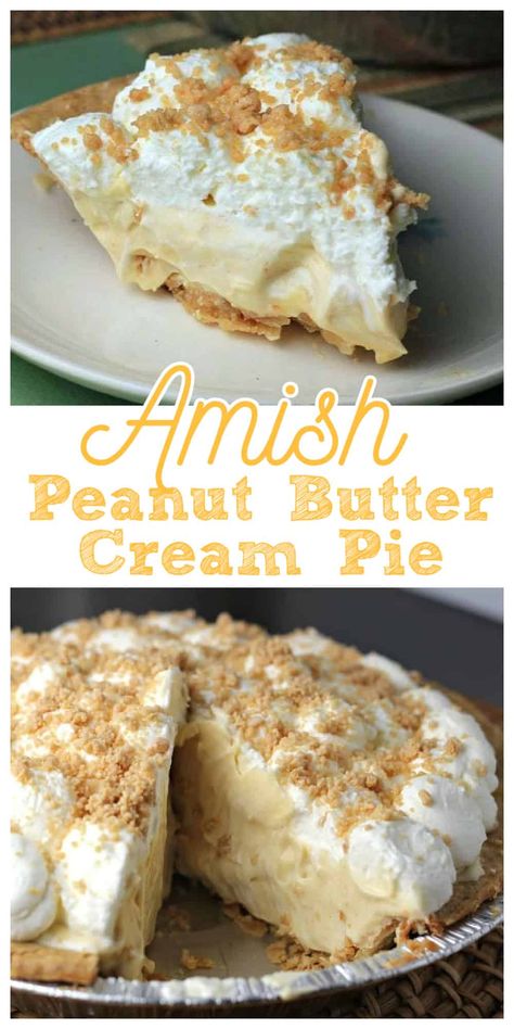 Amish Peanut Butter Cream Pie - Amish' is referred to as being plain, but there is nothing 'plain' about this creamy, dreamy Amish Peanut Butter Cream Pie! Perfectly delectable! #peanut butter #amish #pie #peanut butter pie Pie, Amish Peanut Butter Pie Recipe, Amish Peanut Butter, Amish Pie, Pie Peanut Butter, Peanut Butter Cream Pie, Peanut Butter Cream, Peanut Butter Pie Recipes, Pie Pops