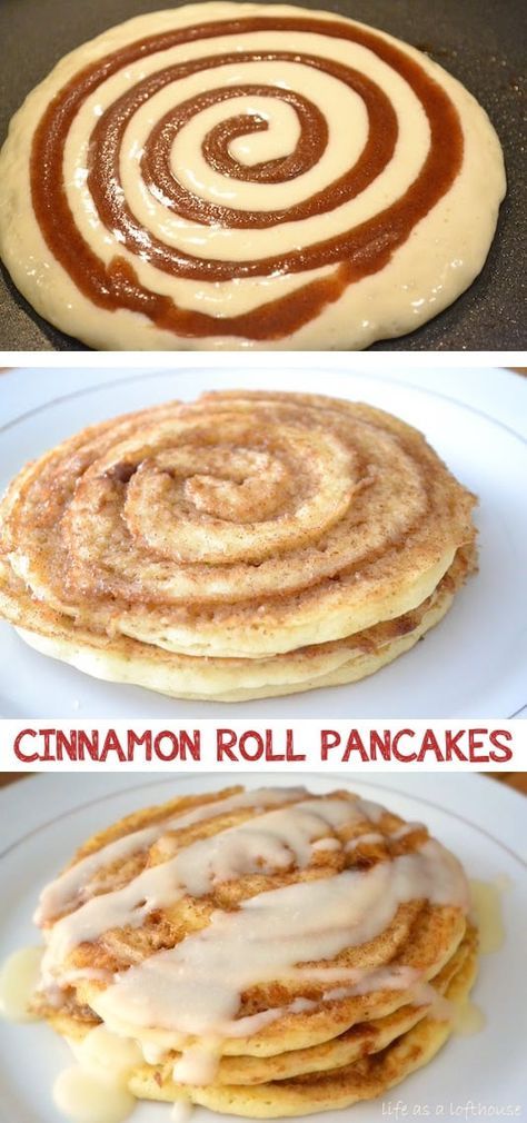 Breakfast Ideas For A Crowd, Fun Breakfast Ideas, Cinnamon Roll Pancakes Recipe, Fun Breakfast, Cinnamon Roll Pancakes, Makanan Diet, Läcker Mat, Pancakes Recipe, Roll Recipe