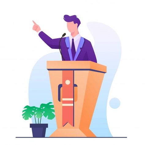 Speech man on podium illustration | Premium Vector #Freepik #vector #man #hands #meeting #person Speech Aesthetic, Public Speaking Aesthetic, Podium Illustration, Demonstration Speech, Business Symbols, Man Hands, Technology Theme, Protest Posters, Pharmacy Design