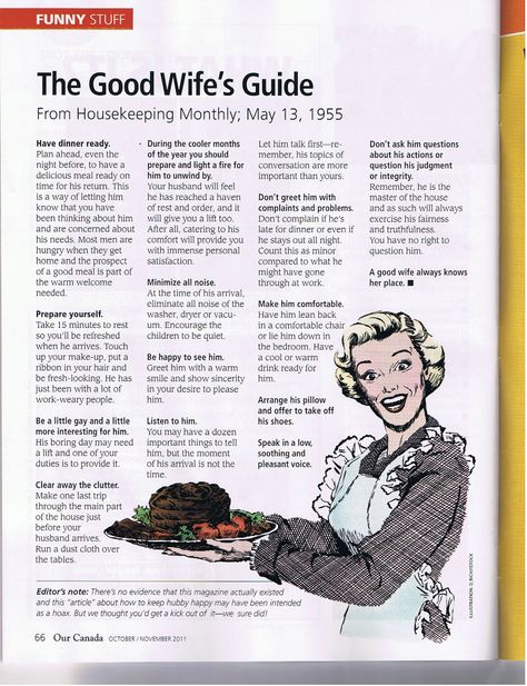 Humour, The Good Wife's Guide, 50s Housewife, 1950s Housewife, Nasihat Yang Baik, Happy Homemaking, Stepford Wife, Vintage Housewife, Hygge Life