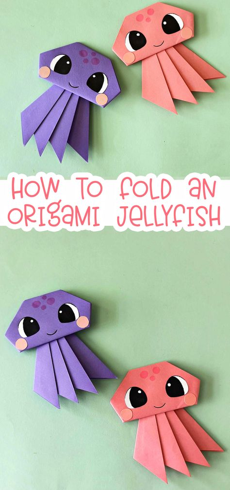 Easy Origami Jellyfish Tutorial 3d Jellyfish Craft, Jellyfish Crafts For Kids, Oragami Ideas Cute Easy For Kids, Origami Starfish, Origami Art Easy, Origami Jellyfish, Simple Paper Crafts For Kids, Jelly Fish Craft, Beginner Origami