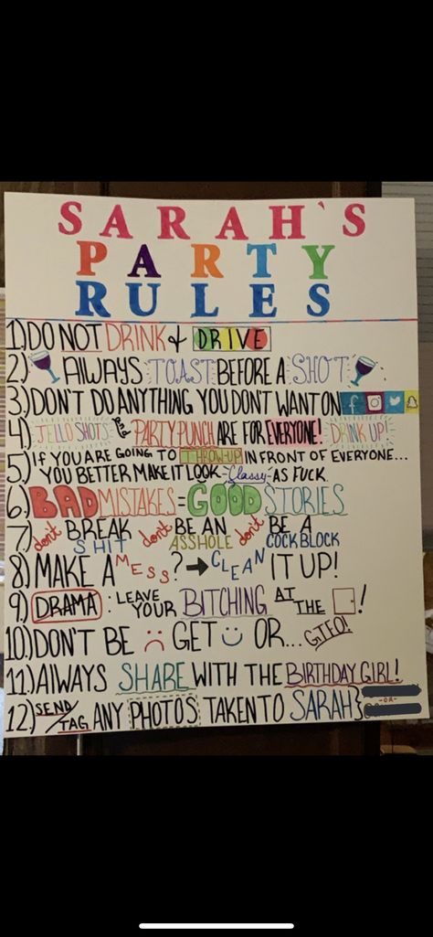 21st birthday party rules 18th Party Ideas Games, 21st Birthday Planning, Party Theme 21st Birthday, Outside 21st Birthday Party, 19th Birthday Party Games, Birthday Drinking Ideas, 21s Birthday Ideas, Party Decor 21st Birthday, 21st Birthday Party Bar Ideas