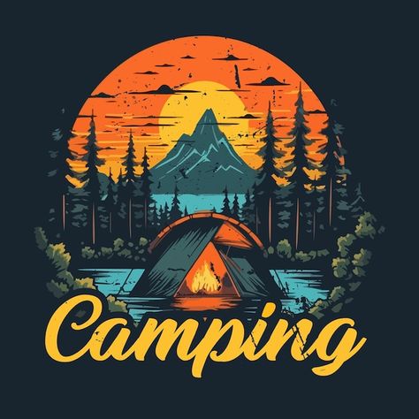 Camping Illustration, Vintage Tshirt Design, Tenda Camping, Design Camp, Adventure Design, Tshirt Printing Design, Art Gallery Wallpaper, Pop Art Wallpaper, Graphic Tshirt Design