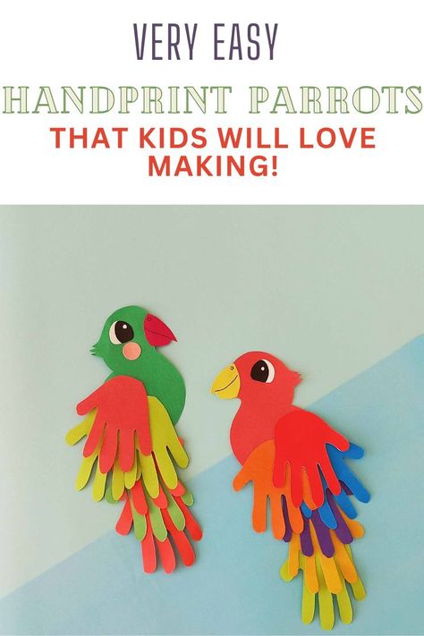 Paper Animal Crafts, Parrot Craft, Babysitting Crafts, Construction Paper Crafts, Au Pair, Vbs Crafts, Handprint Craft, Animal Crafts For Kids, Handprint Crafts