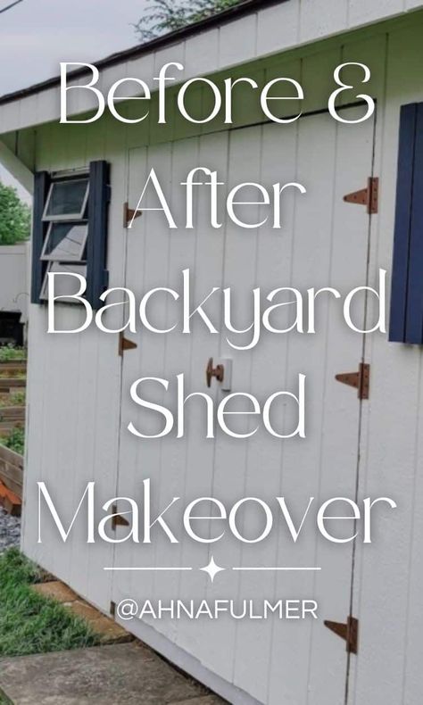 Check out this before and after shed makeover, and find inspiration to give any backyard shed a facelift this summer. Tap on this pin to get this DIY tutorial and more with Ahna Fulmer // HammersNHugs.com. #outdoorliving #outdoorproject #backyard Shed Paint Colours, Shed Exterior Ideas, Painted Garden Sheds, Shed Conversion Ideas, Outside Sheds, Sheds Ideas Backyard, Garden Shed Interiors, Painted Shed, Small Garden Shed