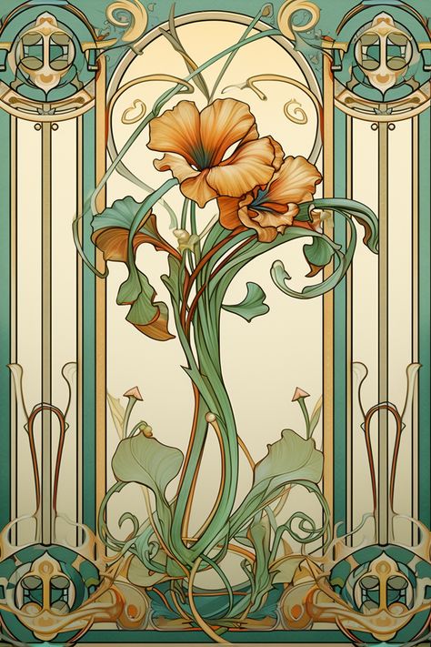 Art Nouveau Style Flower Panels designed by Shawn Briggs. Connect with them on Dribbble; the global community for designers and creative professionals. 1960s Art Nouveau, Art Nouveau Movement, Art Nouveau Details, Art Nuevo Flowers, Flower Art Illustration, Art Nouveau Graphics, Art Nouveau Marigold, Art Nouveau Tutorial, 70s Art Nouveau