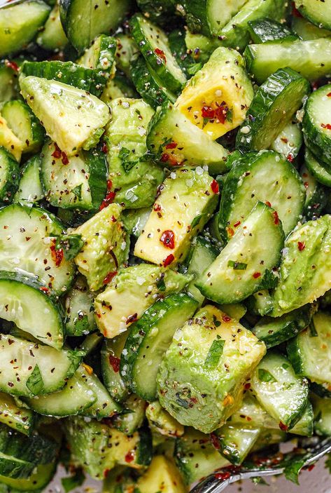 Vegetarian Recipes: 11 Vegetarian Dinner Recipe Ideas Ready in 30 Minutes or Less — Eatwell101 Salad Art, Cucumber Dressing, Cream Salad, Holy Cannoli, Salad Appetizer, Cucumber Avocado Salad, Avocado Cucumber, Cucumber Avocado, Avocado Salad Recipes