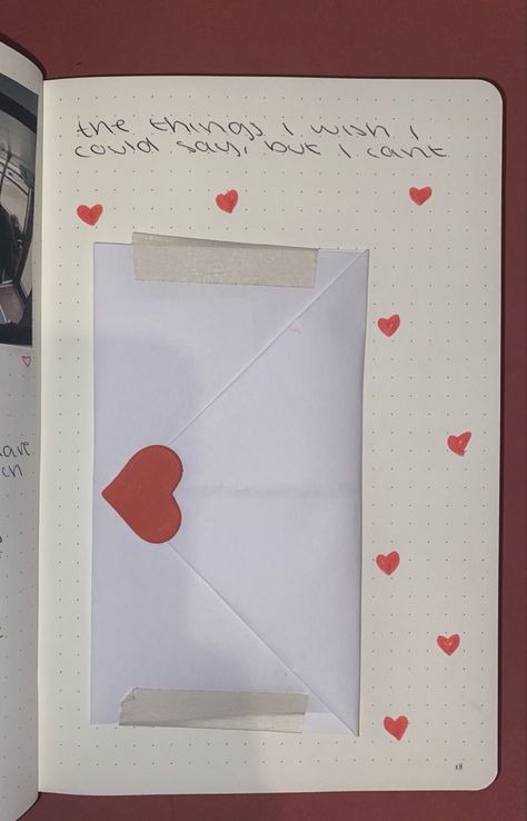 Diy Heart Letter, Love Letter Ideas For Him Diy, Cute Love Letters Ideas, Heart Journal Ideas, Scrapbook Journal Love, Love Letters Journal, Envelope In Journal, Wish Book Ideas, Love Envelope Ideas