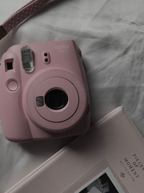 pastel pink film camera instax mini 9 with a mini polaroid memory book Polaroid Vision Board, Pink Polaroid Camera Aesthetic, Pink Polaroid Aesthetic, Kaylee Aesthetic, Pink Camera Aesthetic, Pink Polaroid Camera, Pink Polaroid, Polaroid Ideas, Instax Mini 11