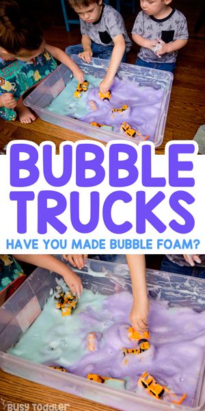 Bubble Trucks Sensory Activity #busytoddler #toddler #toddleractivity #easytoddleractivity #indooractivity #toddleractivities #preschoolactivities #homepreschoolactivity #playactivity #preschoolathome Bubble Foam, Aktiviti Kanak-kanak, Easy Toddler Activities, Sensory Activities Toddlers, Sensory Activity, Toddler Sensory, Parenting Classes, Daycare Activities, Easy Toddler