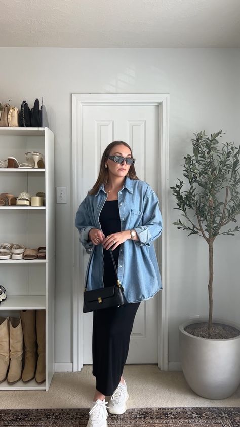 Every Day Spring Outfits, Denim Shirt Outfit Women Plus Size, Cool Outfits For Plus Size Women, Outfits With Long Denim Jacket, Plus Size Dress And Blazer Outfit, Over Size Shirts For Women, Outfits Spring 2024 Women, Denim Shirt Plus Size, Denim Long Shirt Outfit