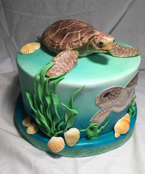 Turtle cake by dortikyodjanicky Turtle Cake Design, Turtle Cakes, Sea Turtle Cake, Turtle Birthday Cake, Mary Birthday, Turtle Birthday Parties, Sea Cake, Ocean Cakes, Turtle Cake