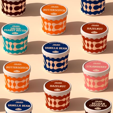 Ice Cream Packing Design, Retro Food Packaging, Simple Package Design, Nice Ice Cream, Ice Cream Branding, Retro Ice Cream, Ice Cream Tub, Mises En Page Design Graphique, Cream Packaging